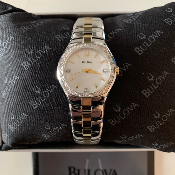 Never Worn Bulova Women's Two-Tone Silver and Gold Watch. 27 Diamonds. 98R008. - Picture 4 of 7